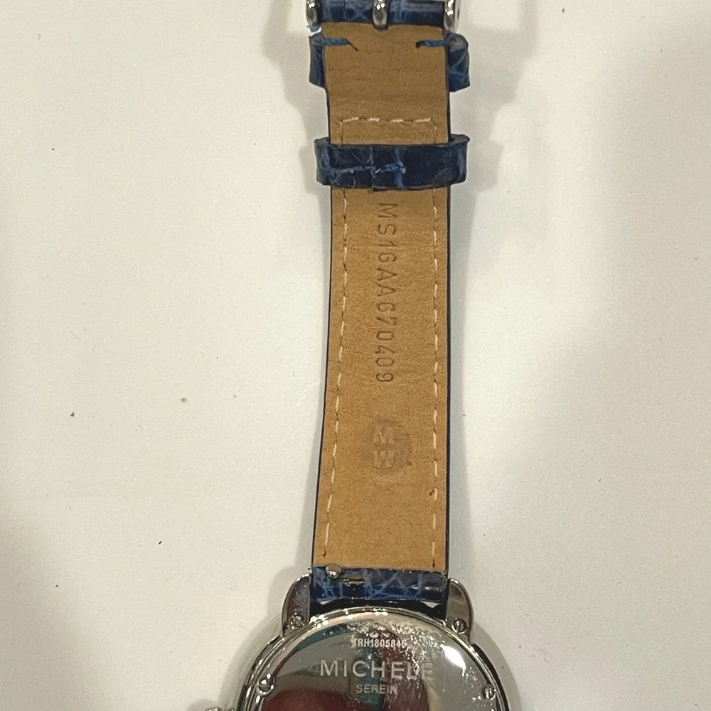 Michele Serein Mid Diamond‎ Mother of Pearl Watch Blue Crocodile Strap